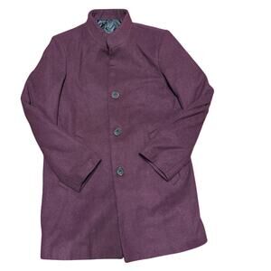 Women’s Burgundy Wool Blend Coat M Tailored Stand Collar Longline Winter